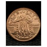 1 Oz Pure Copper, Us Standing Liberty Token Design
