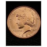 1 Oz Pure Copper, Us Peace Token Design