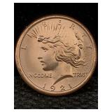 1 Oz Pure Copper, Us Peace Token Design