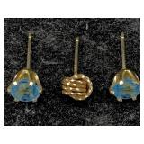 3-14k Gold Earrings, Tw 1g W/blue Topaz & A Single