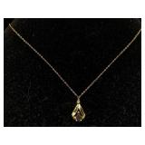 14k Gold Necklace & Pendant, Tw 1.6g W/blue Topaz,