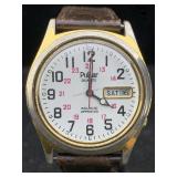 Vtg Pulsar Rail Road Quartz Watch, 12/24, Day/date