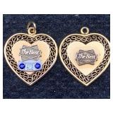 2 Gold-filled Heart Pendants W/10k Gold Center