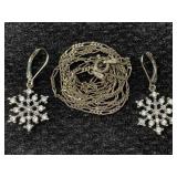 Sterling Silver Necklace & Earrings, Tw 8.2g, Sz