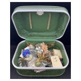 Vtg Jewelry Case W/fashion Jewelry, See Photos