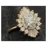 14k Rose Gold Wedding Ring W/lg Diamond, Tw 6.1g,