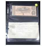 Orig. $5 Confederate Note with Receipt dated 1865