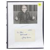 George Burns Signed & Inscribed Signature Card