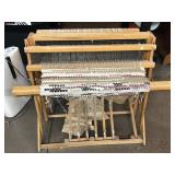 Wood loom functional w/half a rug, approx 36x30in