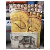 Prints in canvas w/elephant and Buddha face,