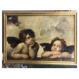 Framed print of cherubs, approx 27x39in