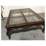 Large wood and glass coffee table, approx