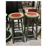 2 Wood Watermelon Stools, approx 13x30in