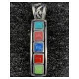 Sterling Silver Pendant W/gemstones, Tw 3.6g, Sz