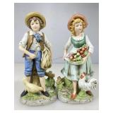 Vtg HOMCO 8in Bisque Harvest Boy & Girl Figurines
