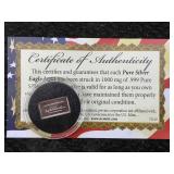 1g - .999 Fine Silver Bar W/certificate