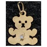 14k Gold Bear Pendant W/clear Topaz, Tw 0.7g, Sz ï¿½