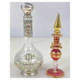 2 Perfume Bottles. Handblown Cranberry Glass w/