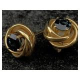 14k Gold Earrings W/blue Topaz, Tw 2.2g