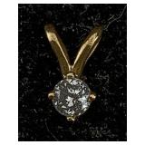 14k Gold Solitaire Pendant W/diamond, Tw .2g, Sz ï¿½