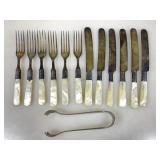 Antique MOP Handled Knives & Forks 6 each. One