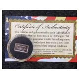 1g - .999 Fine Silver Bar W/certificate