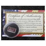 1g - .999 Fine Silver Bar W/certificate