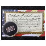 1g - .999 Fine Silver Bar W/certificate