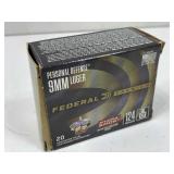 20 Rounds 9mm Ammo - 124gr Hydra Shok JHP