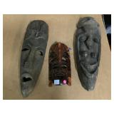 3 Wood carved mask, wall art, approx 24in tall