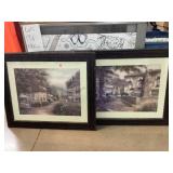 2-Framed Village prints, approx 33x28in