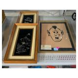 Vintage Asian framed wall art panels featuring