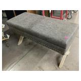 Grey bench w/storage, approx 3ft long