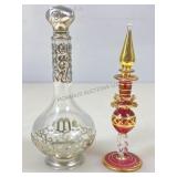 2 Perfume Bottles. Handblown Cranberry Glass w/