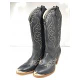 Ladies Acme Black Heeled Western Boots Sz 6.5M