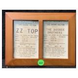 A wooden double frame display two vintage concert