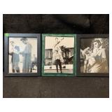 Three framed black-and-white photographs of Elvis