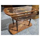 Marquetry Style Drop Side Rolling Small Table -