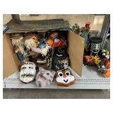 Assorted Halloween Decor. Masks, Scarecrows,