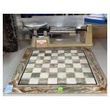 Onyx Chessboard & Ohaus Triple Beam Scale