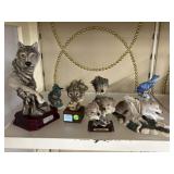 Wolf & Bird Statues. Largest Approx 10in