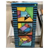 Cubism Art Decor On Window Panel. Wood Frame
