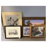 5 Framed Art Decor. Largest Approx 20x26in
