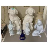 Assorted Home Decor. Foo Dog Statues, Blue Bell,