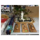 Large Decor Fan, Bonsai Faux Tree & Wooden Decor