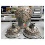 Decorative Porcelain Jar W/ 2 Lids. Approx 16in.