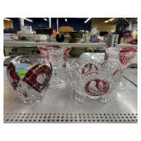 4pc Cranberry Flash Cut To Clear Glass Dishes.