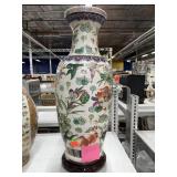 Chinese Porcelain Vase W/ Wood Base. Approx 26in