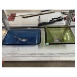 Glass Pedestal Sink Basins - Blue one has chips