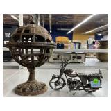 Cast Iron Globe Lantern & Metal Motorcycle Decor